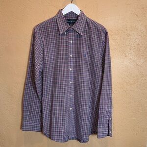 RALPH LAUREN Men's Plum Checkered Button Down Shirt Size L